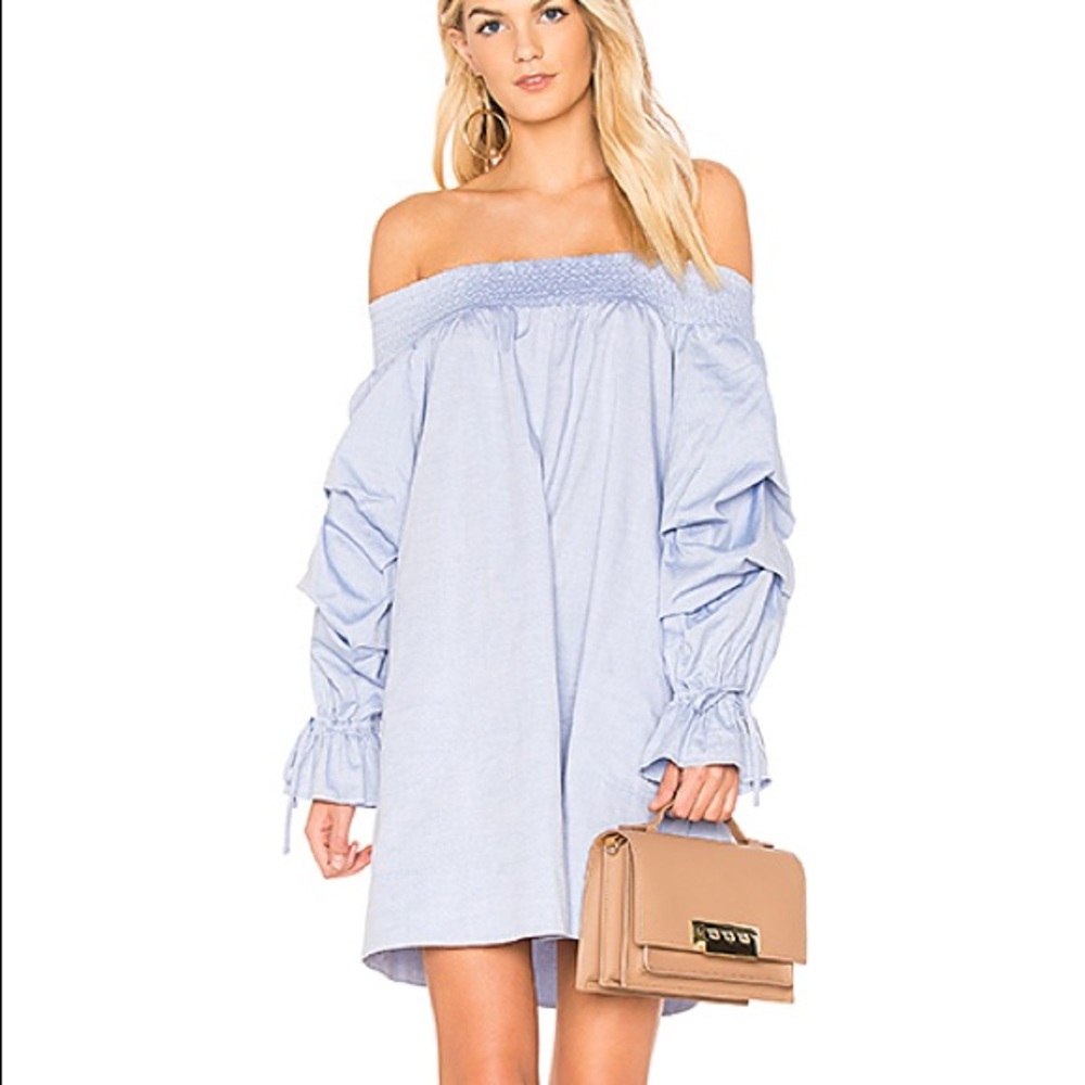 Rebecca Minkoff Light Blue Off-the-Shoulder Long Sleeve Dress